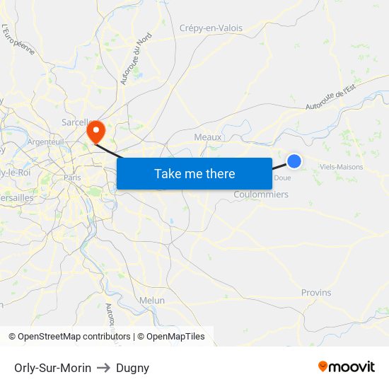 Orly-Sur-Morin to Dugny map