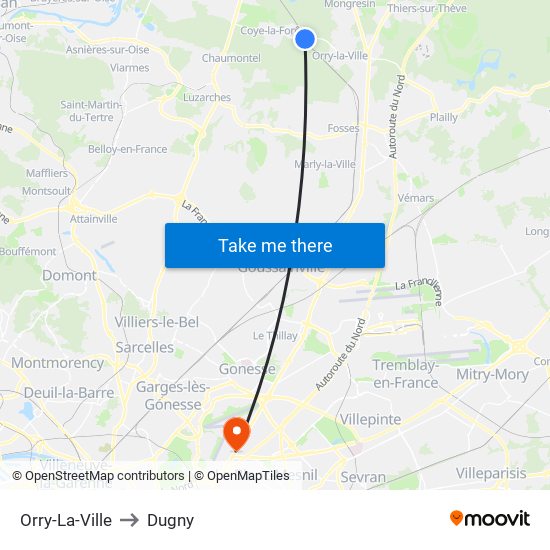 Orry-La-Ville to Dugny map