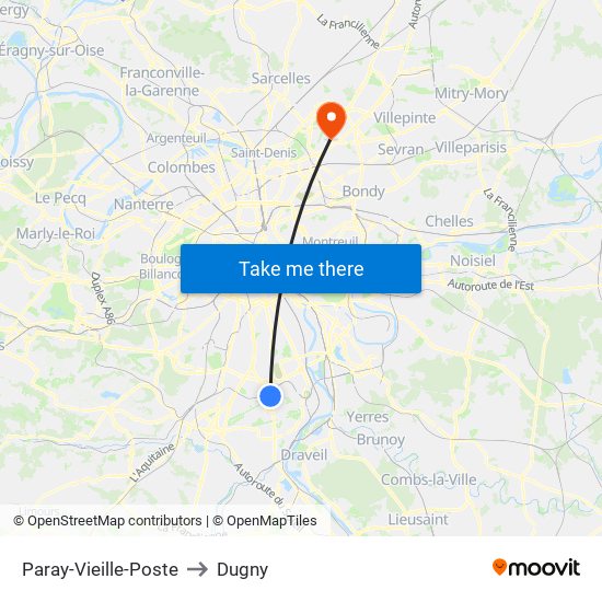 Paray-Vieille-Poste to Dugny map
