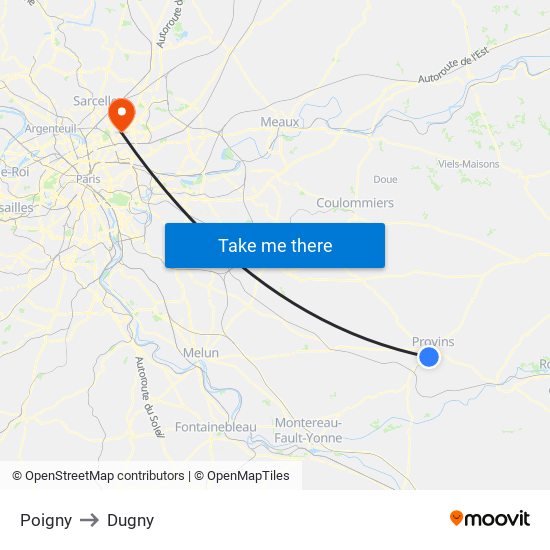 Poigny to Dugny map