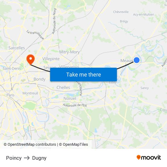 Poincy to Dugny map