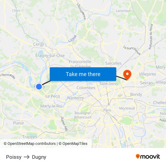 Poissy to Dugny map