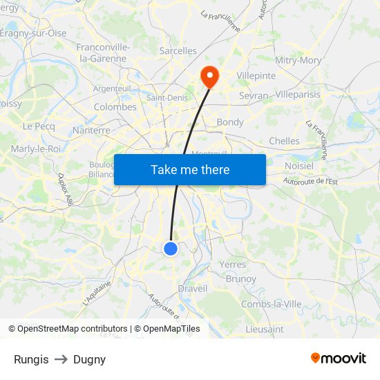 Rungis to Dugny map