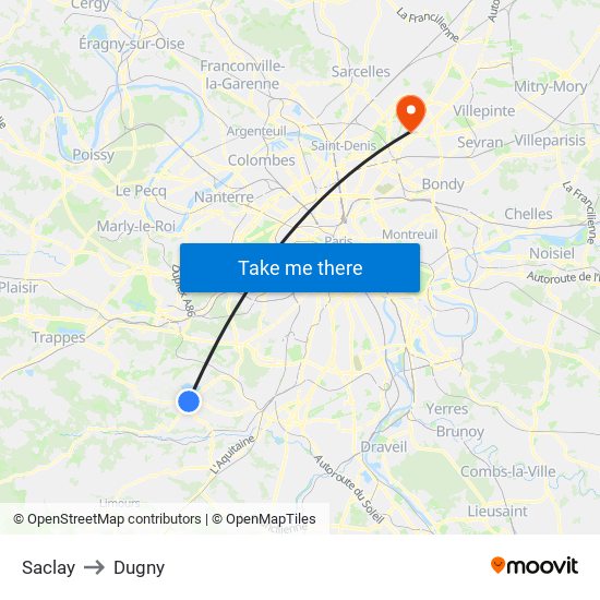 Saclay to Dugny map