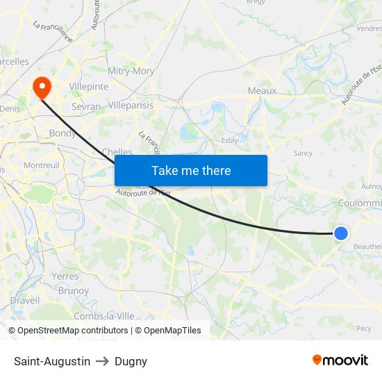 Saint-Augustin to Dugny map