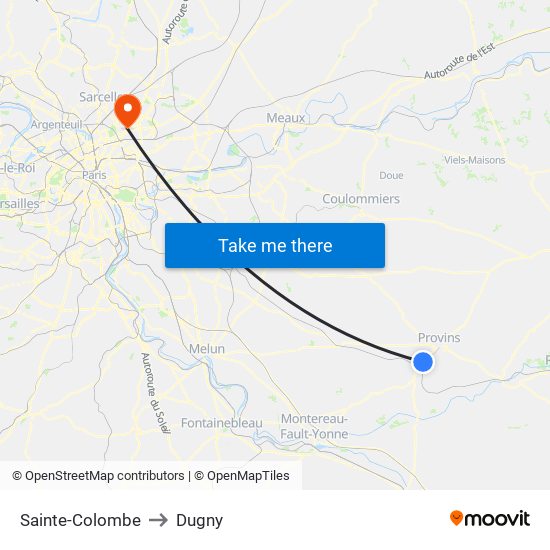 Sainte-Colombe to Dugny map