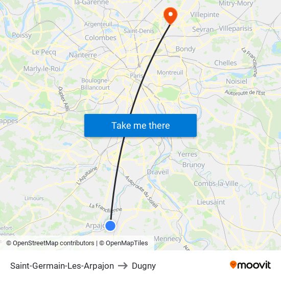 Saint-Germain-Les-Arpajon to Dugny map