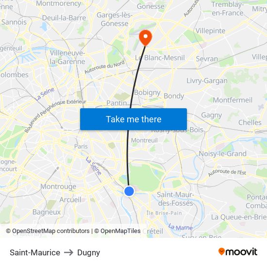 Saint-Maurice to Dugny map