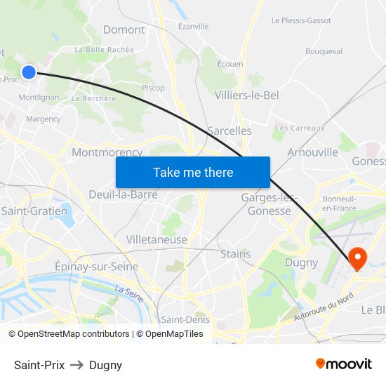 Saint-Prix to Dugny map