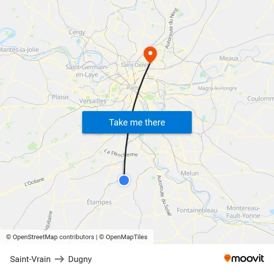 Saint-Vrain to Dugny map