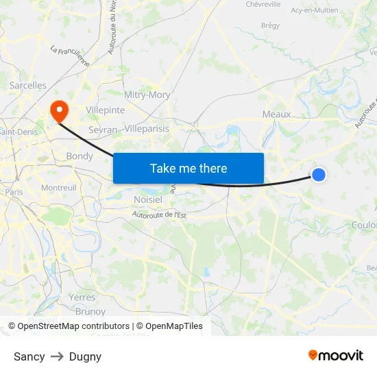Sancy to Dugny map