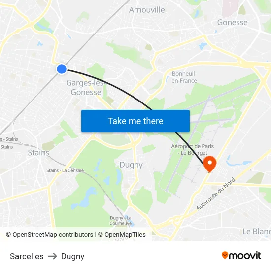 Sarcelles to Dugny map