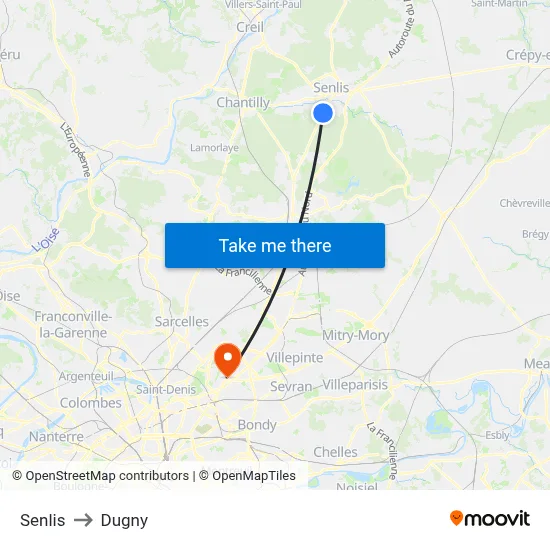 Senlis to Dugny map