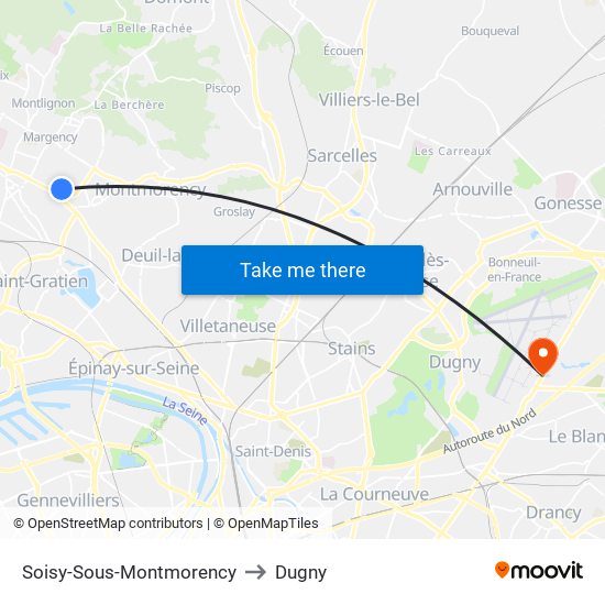 Soisy-Sous-Montmorency to Dugny map