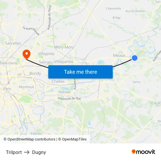 Trilport to Dugny map