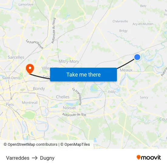 Varreddes to Dugny map