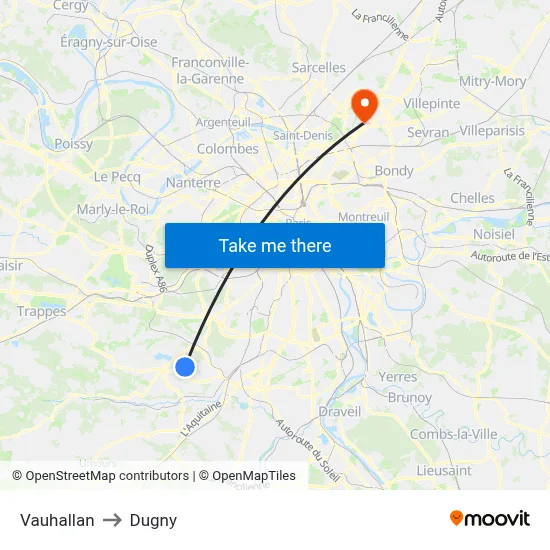 Vauhallan to Dugny map