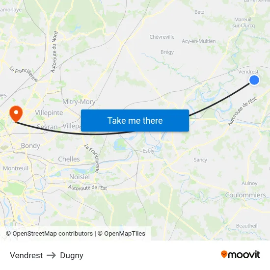Vendrest to Dugny map