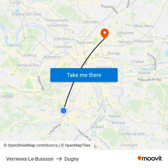 Verrieres-Le-Buisson to Dugny map