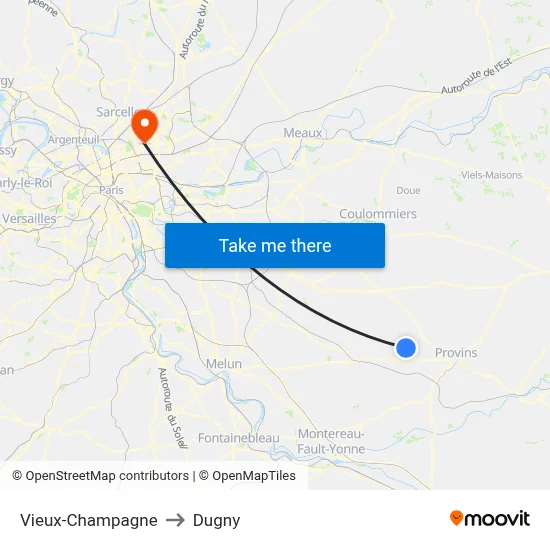 Vieux-Champagne to Dugny map