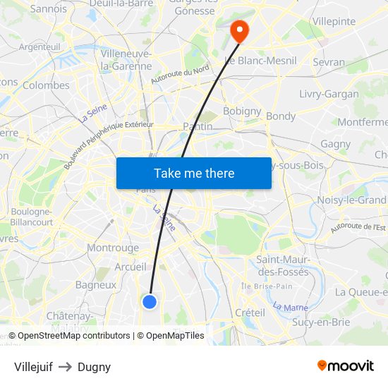 Villejuif to Dugny map