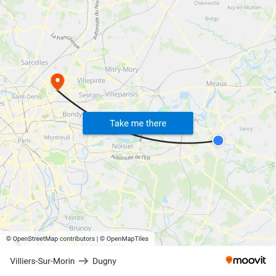 Villiers-Sur-Morin to Dugny map
