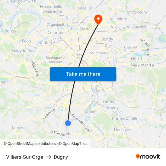 Villiers-Sur-Orge to Dugny map