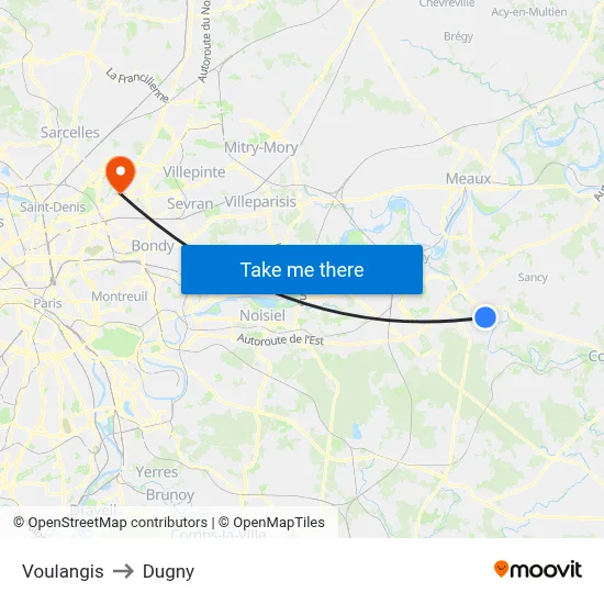 Voulangis to Dugny map