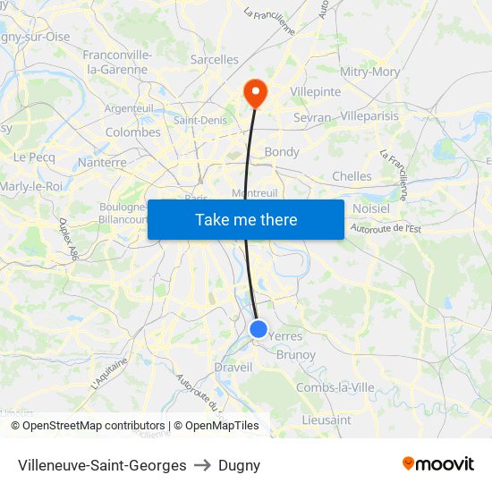 Villeneuve-Saint-Georges to Dugny map