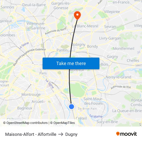 Maisons-Alfort - Alfortville to Dugny map