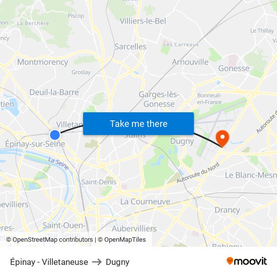 Épinay - Villetaneuse to Dugny map
