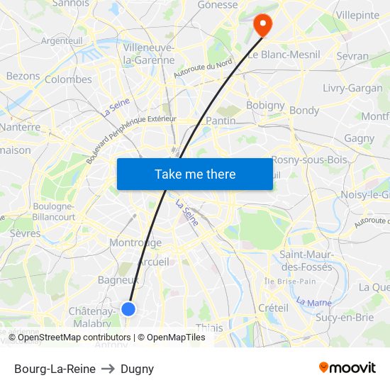 Bourg-La-Reine to Dugny map