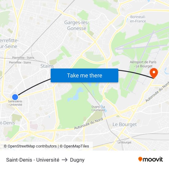 Saint-Denis - Université to Dugny map