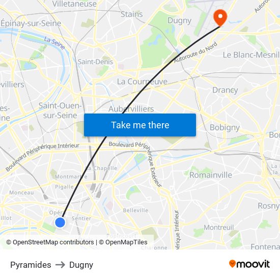 Pyramides to Dugny map