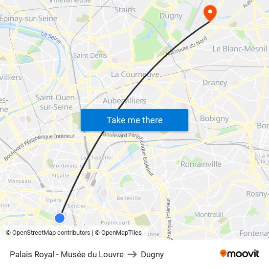 Palais Royal - Musée du Louvre to Dugny map