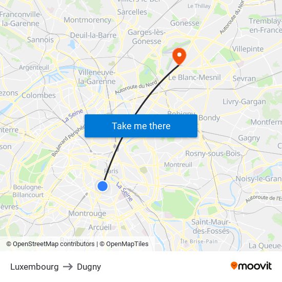 Luxembourg to Dugny map