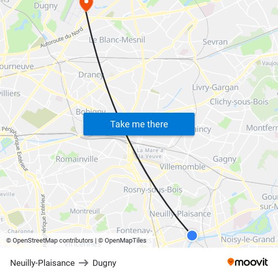 Neuilly-Plaisance to Dugny map