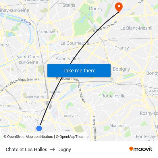 Châtelet Les Halles to Dugny map