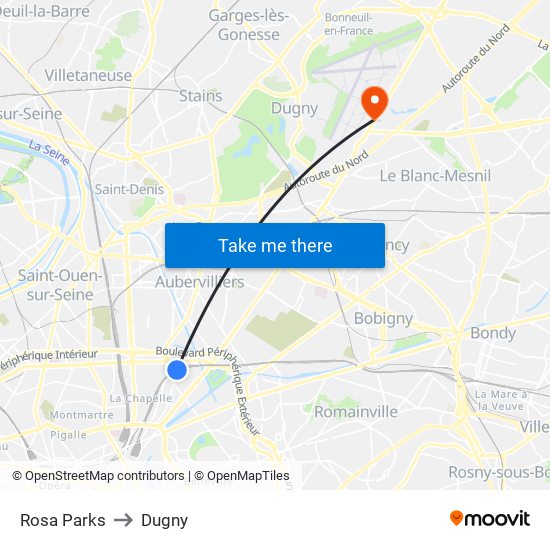 Rosa Parks to Dugny map