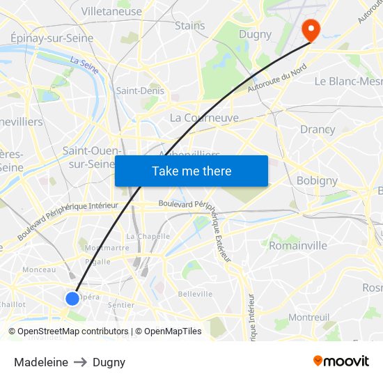 Madeleine to Dugny map