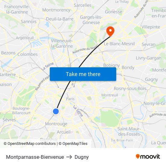 Montparnasse-Bienvenue to Dugny map
