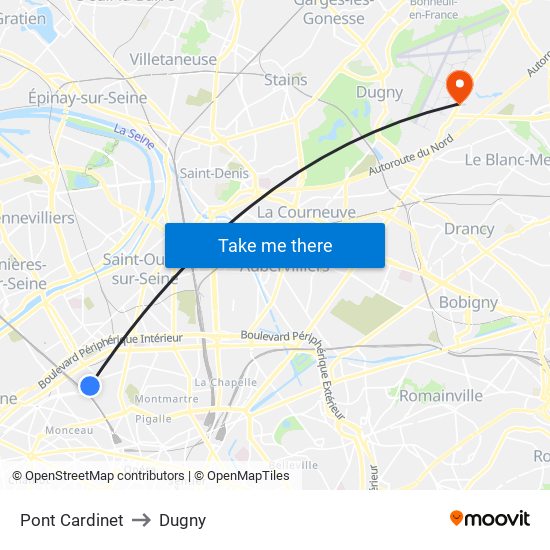 Pont Cardinet to Dugny map