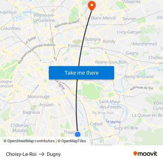 Choisy-Le-Roi to Dugny map