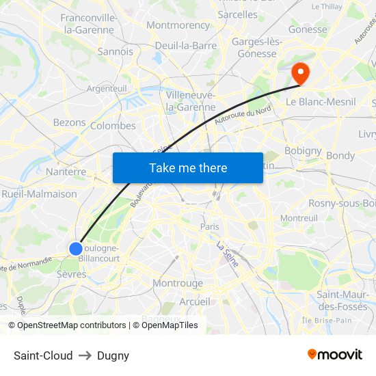 Saint-Cloud to Dugny map