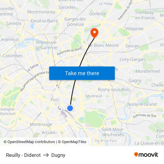 Reuilly - Diderot to Dugny map