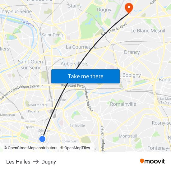 Les Halles to Dugny map
