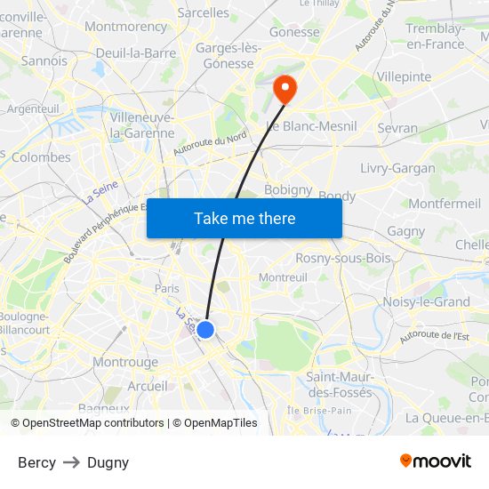 Bercy to Dugny map