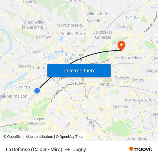 La Défense (Calder - Miro) to Dugny map