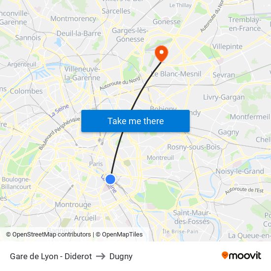 Gare de Lyon - Diderot to Dugny map