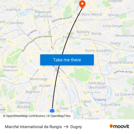 Marché International de Rungis to Dugny map